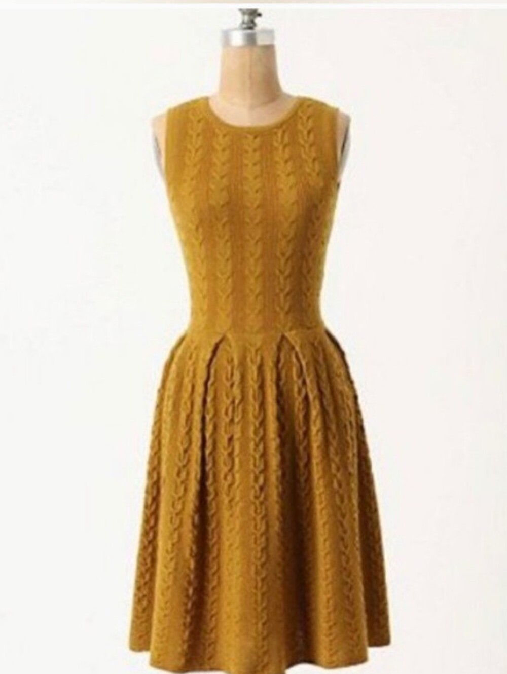 Sleeveless Cable-Knit A-Line Dress in Mustard *wounded*